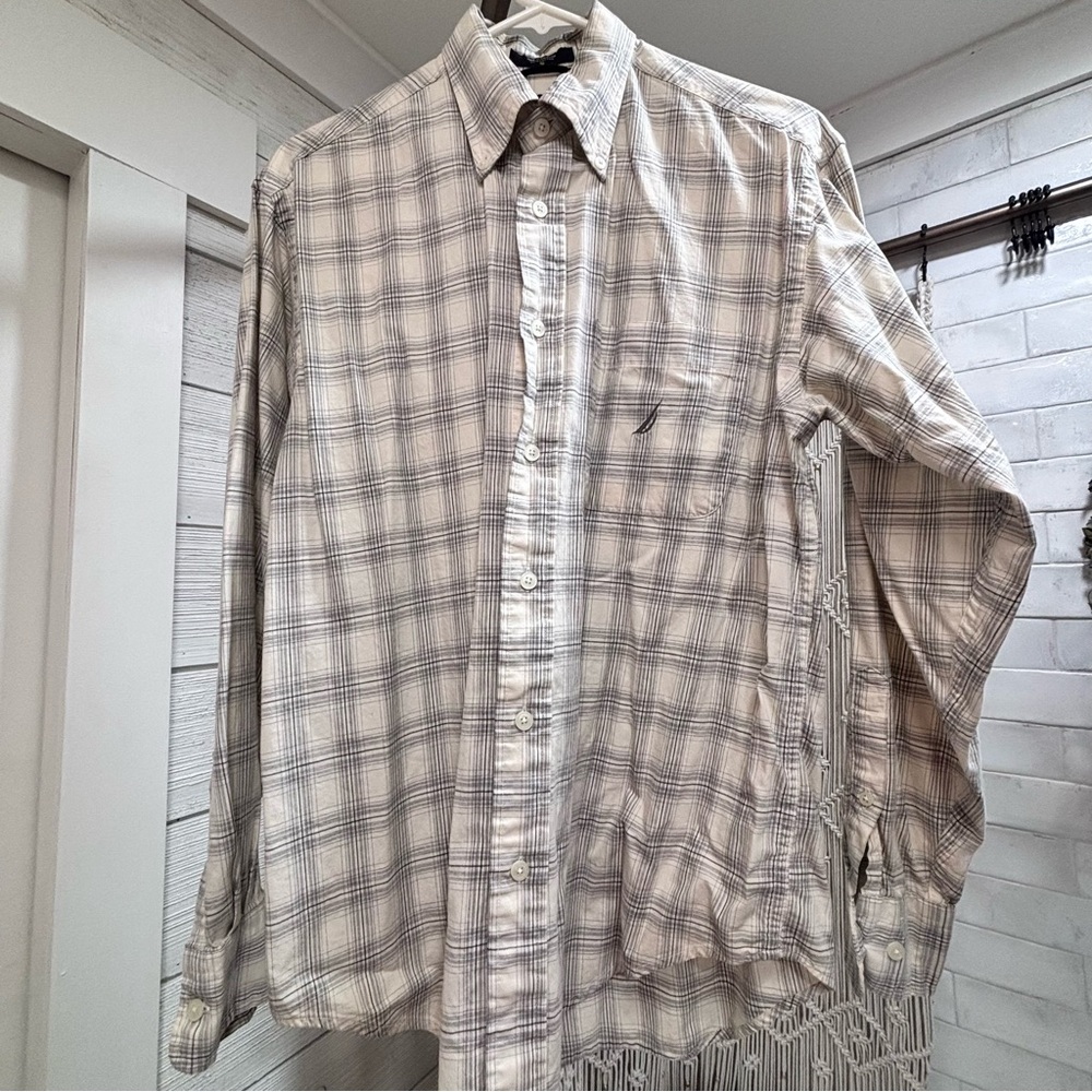 Men's 90s Vintage Plaid Nautica Collared Shirt button up down S Small